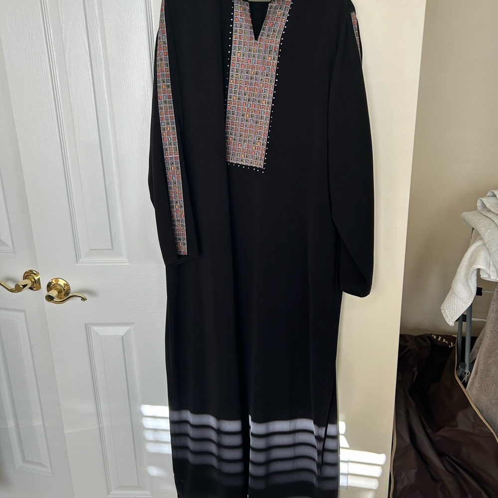 Black Long Sleeve Dress with Patterned Accents